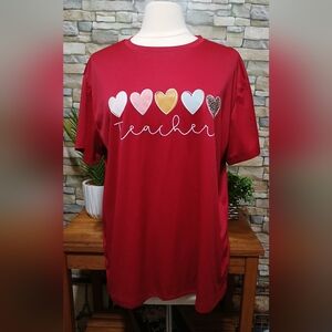 SHEIN Teacher Red‎ Heart Graphic Tee Casual